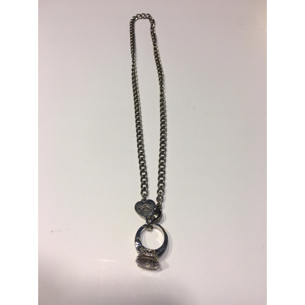 Juicy couture silver diamond ring charm necklace